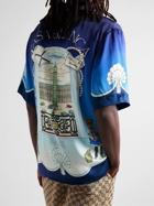 Casablanca - Convertible-Collar Printed Silk-Satin Shirt - Blue