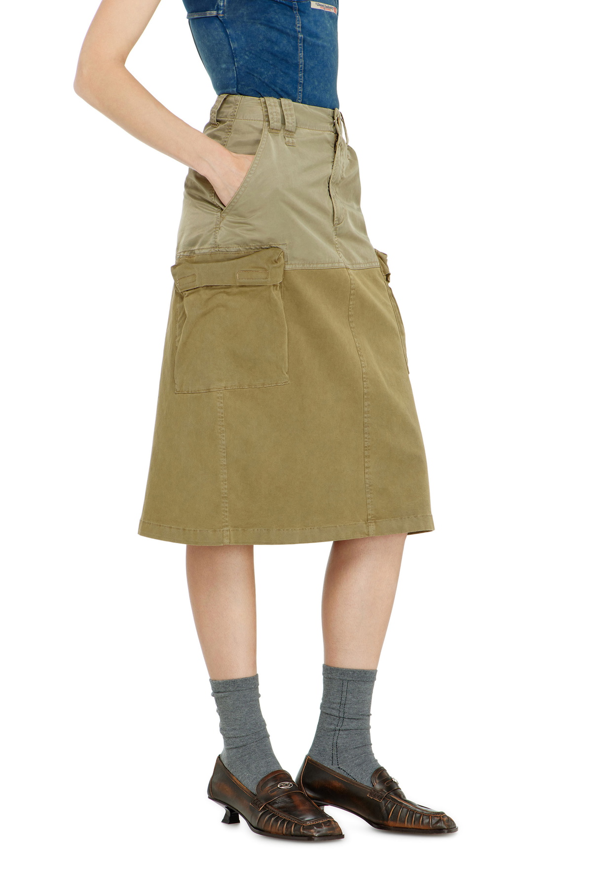 Diesel Cargo midi skirt in cotton and nylon - Skirts Womens in Green