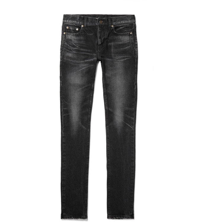 Photo: SAINT LAURENT - Skinny-Fit Distressed Denim Jeans - Black