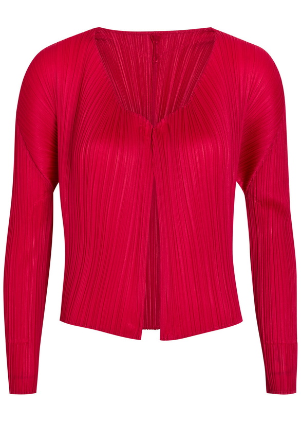 Photo: Pleats Please Issey Miyake Pleated Woven Cardigan Red