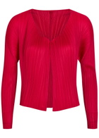 Pleats Please Issey Miyake Pleated Woven Cardigan Red