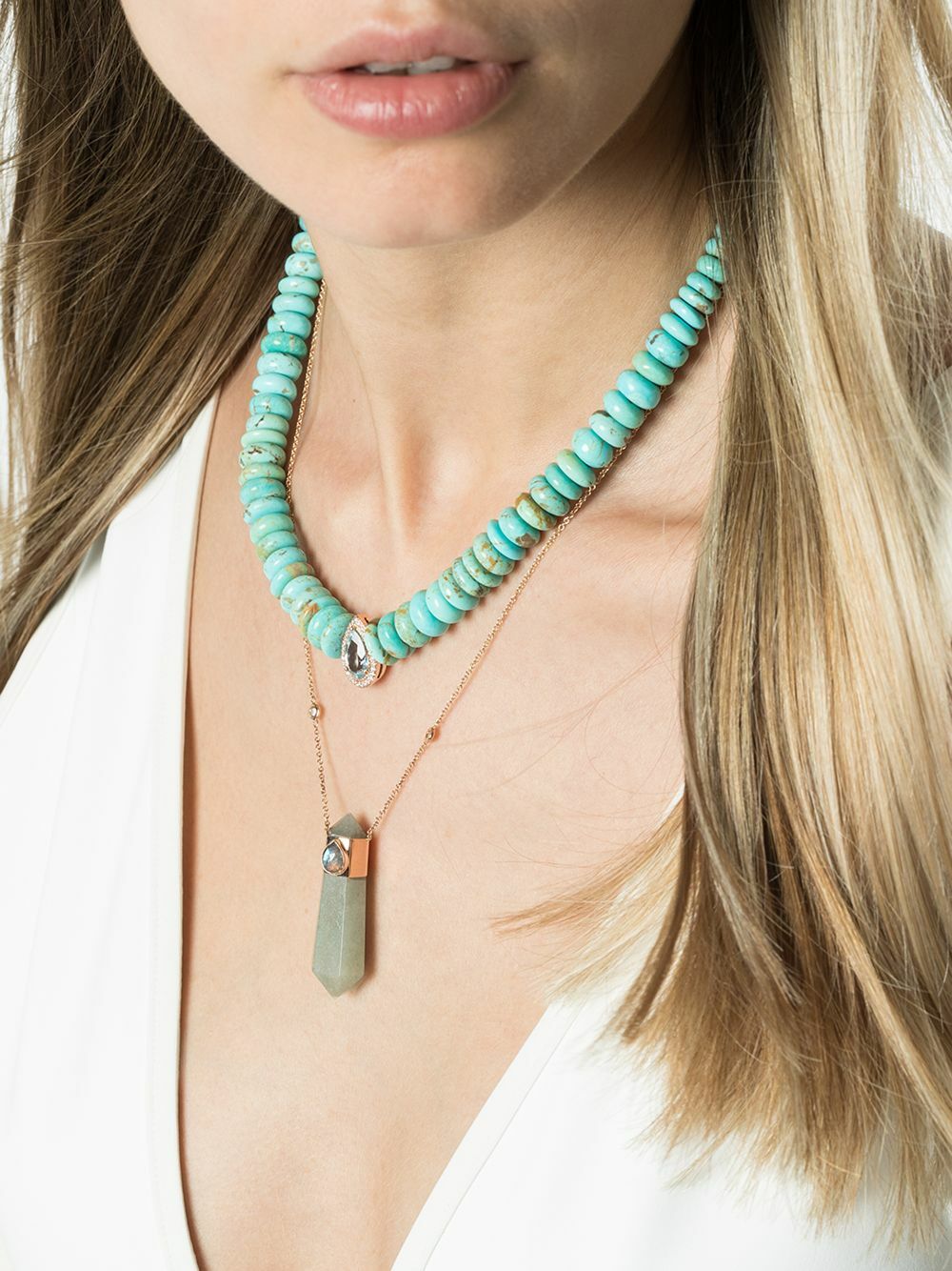 Jacquie Aiche 14K Rose Gold Turquoise Aquamarine Diamond Necklace