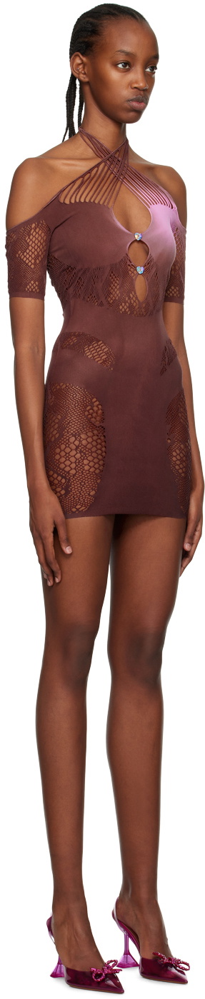 pink and brown mini dress Caspian Slinky And Mesh Off Shoulder Mini Dress