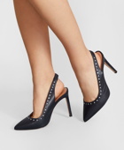 Brooks Brothers Women's Rhinestone-Studded Leather Slingback Pumps Shoes | Navy