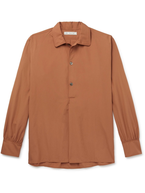 Photo: UMIT BENAN B - Julian Cotton and Silk-Blend Half-Placket Shirt - Brown - IT 48