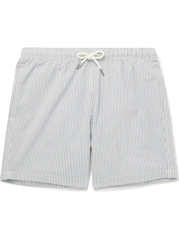 Photo: MR P. - Mid-Length Striped Cotton-Blend Seersucker Swim Shorts - Blue