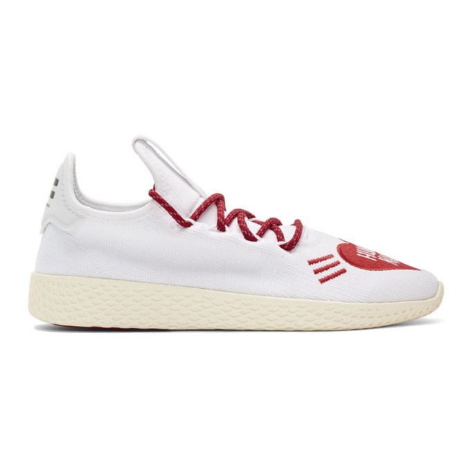 Photo: adidas Originals x Pharrell Williams White and Red Human Made Tennis Hu Sneakers