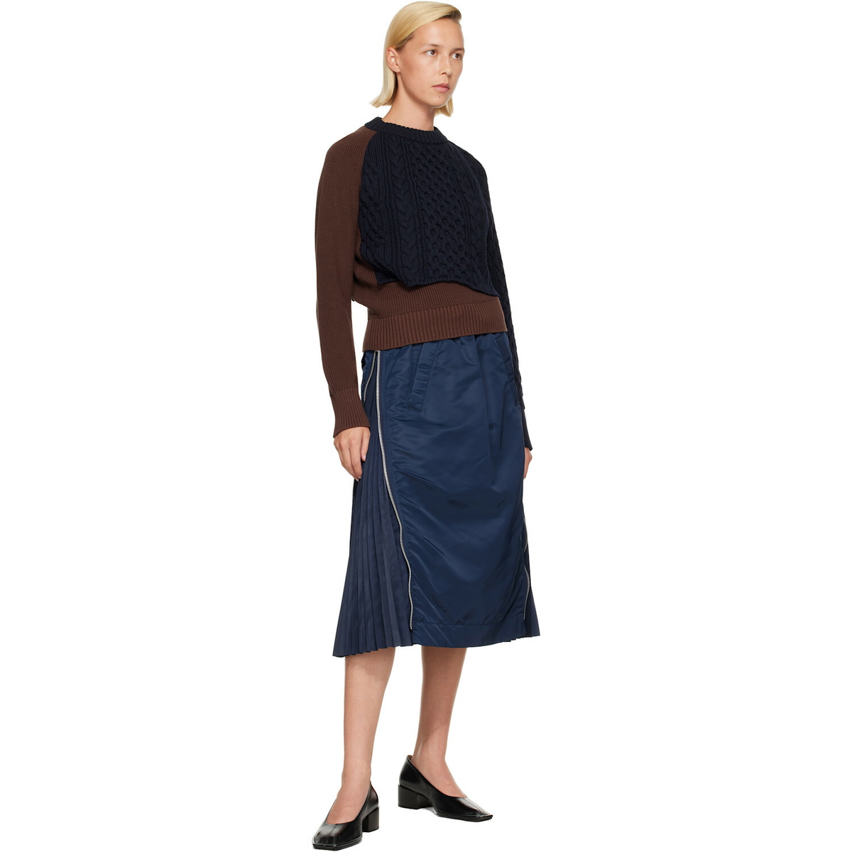 sacai Brown Cotton Cashmere Knit Sweater