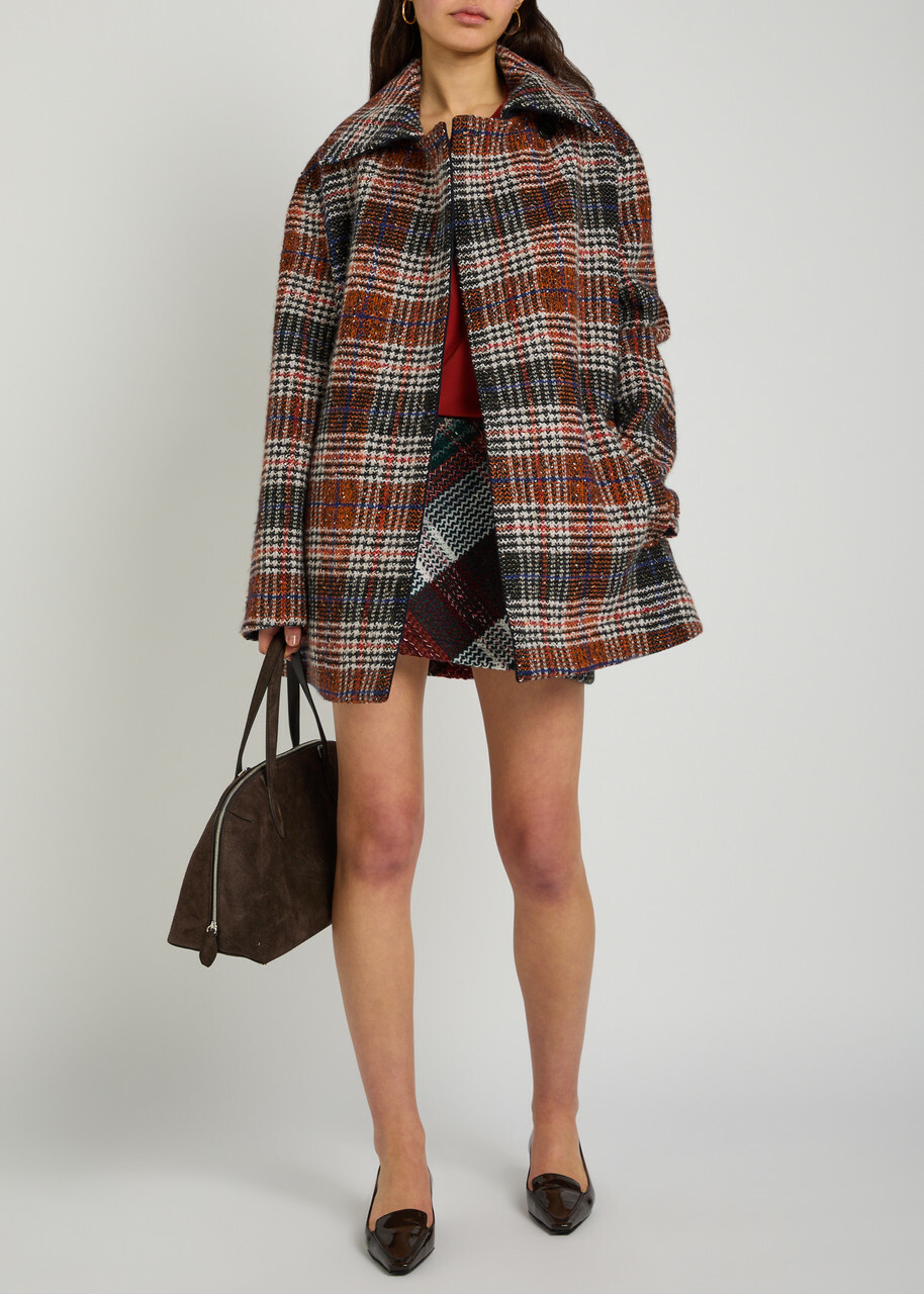 Missoni Double-breasted Tartan Wool-blend Peacoat Red