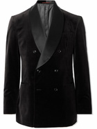 Brunello Cucinelli - Double-Breasted Embossed Cotton-Velvet and Satin Tuxedo Jacket - Brown