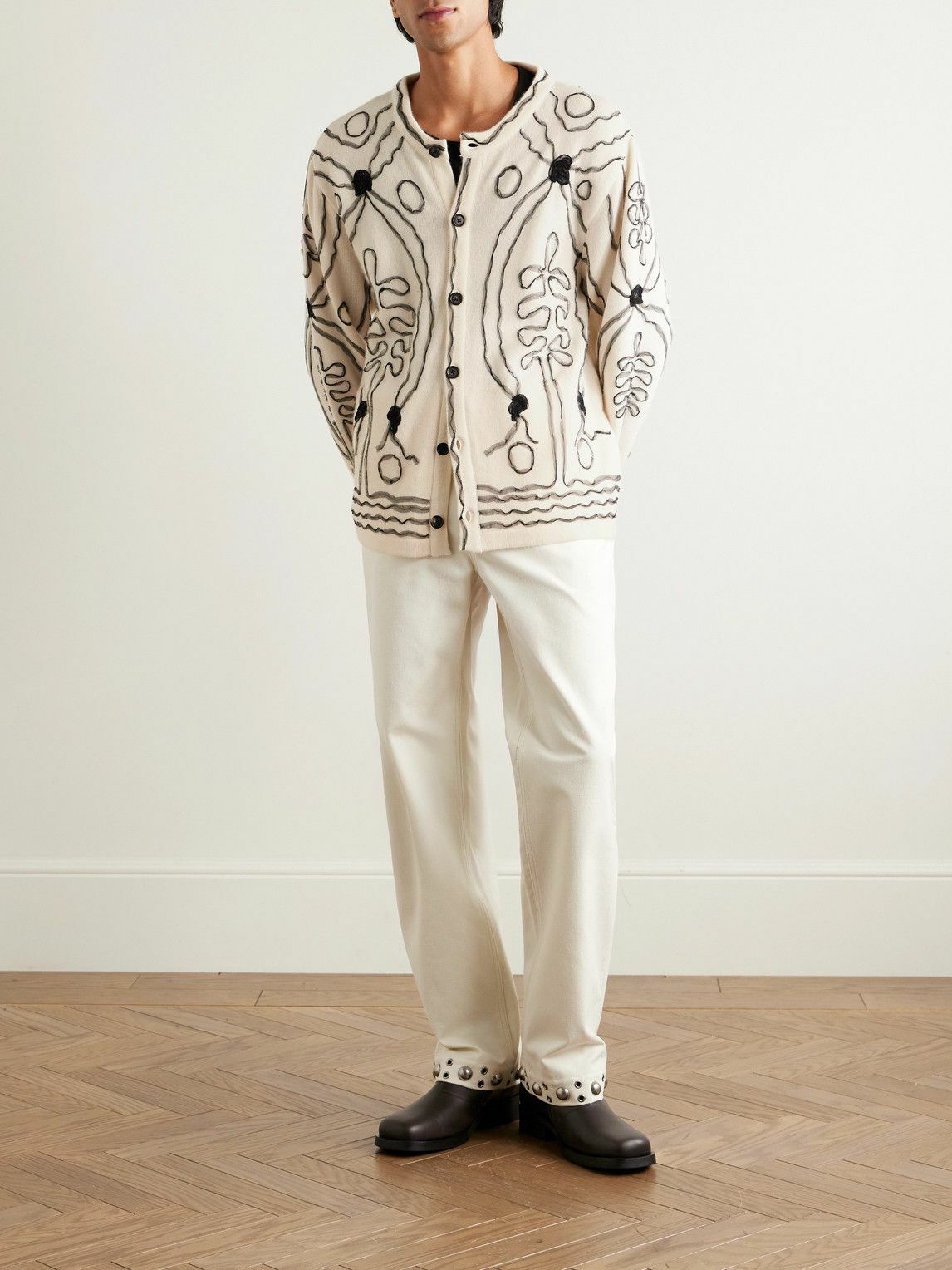 BODE - Winter Garden Tulle-Appliquéd Cashmere Cardigan - Neutrals