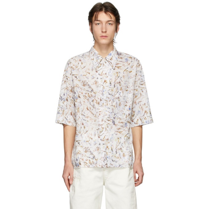 Photo: Lemaire White and Multicolor Convertible Collar Short Sleeve Shirt