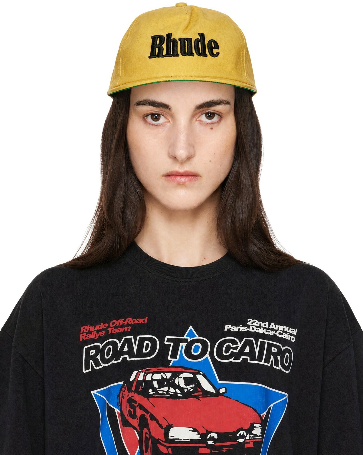 Rhude Yellow 'Rhude' Logo Leather Cap