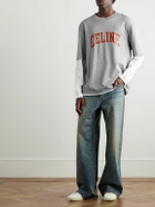 CELINE - Layered Logo-Print Cotton-Jersey T-Shirt - Gray