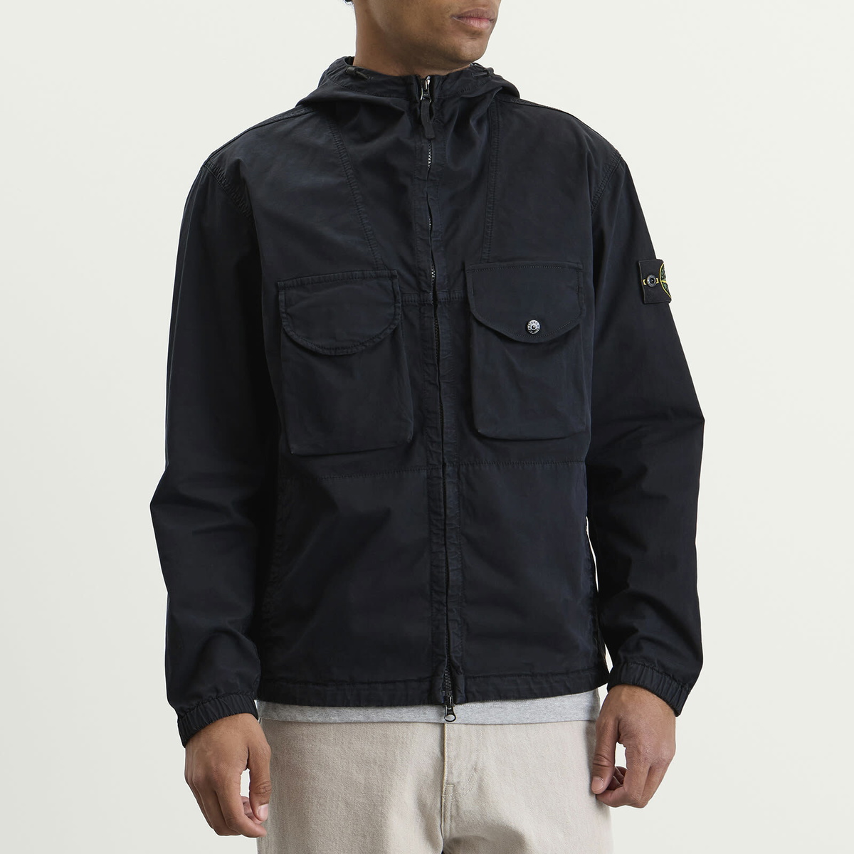 Stone Island Men's Organic Cotton Twill Hooded Jacket in Navy Blue