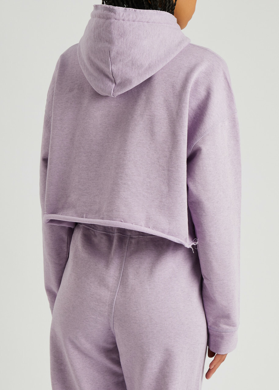 Ganni Isoli Hooded Cropped Cotton Sweatshirt Lilac