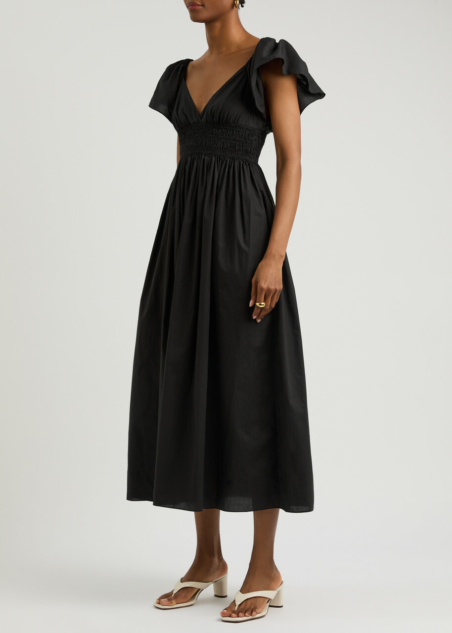 Matteau Gathered Cotton Midi Dress Black Matteau