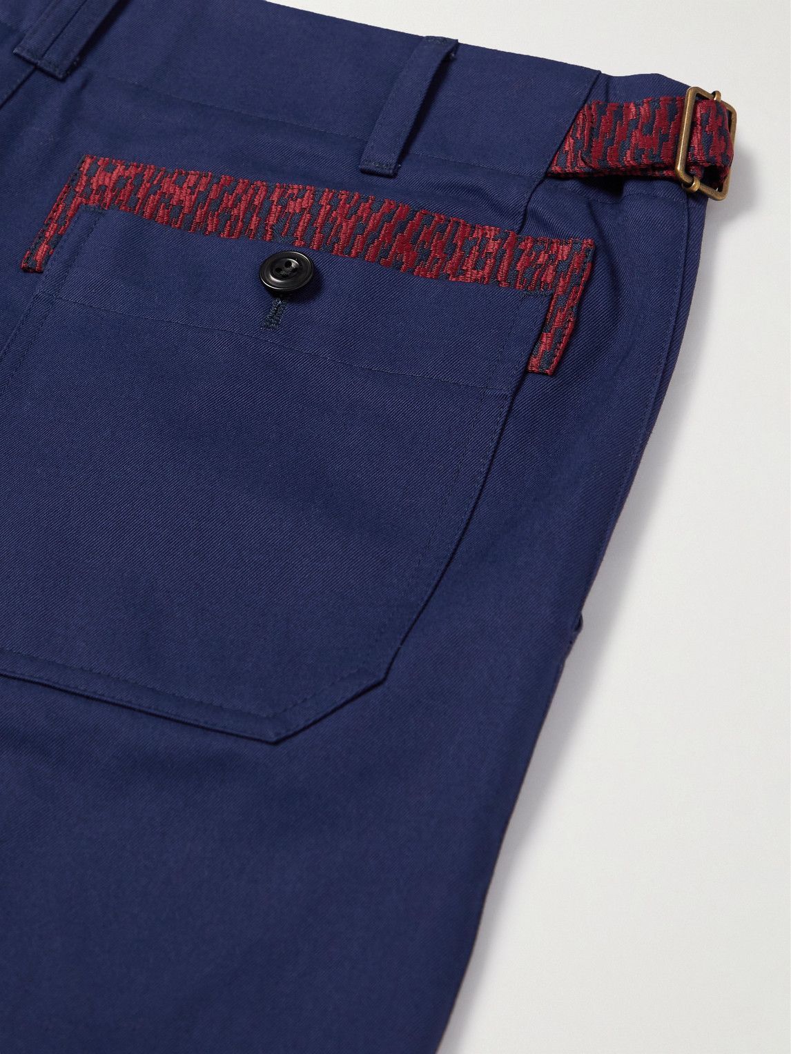 Nicholas Daley - Straight-Leg Pleated Jacquard-Trimmed Cotton-Twill Trousers - Blue