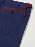 Nicholas Daley - Straight-Leg Pleated Jacquard-Trimmed Cotton-Twill Trousers - Blue