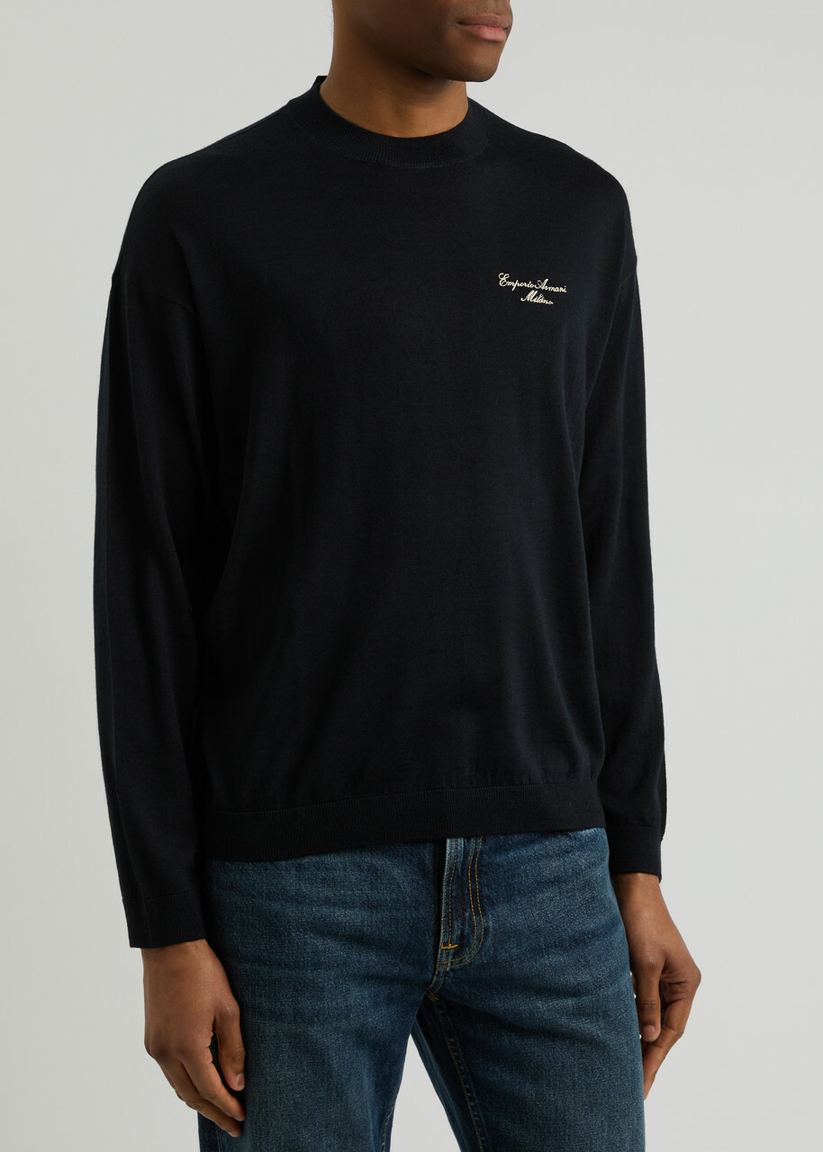 Emporio Armani Logo-embroidered Wool Jumper Navy