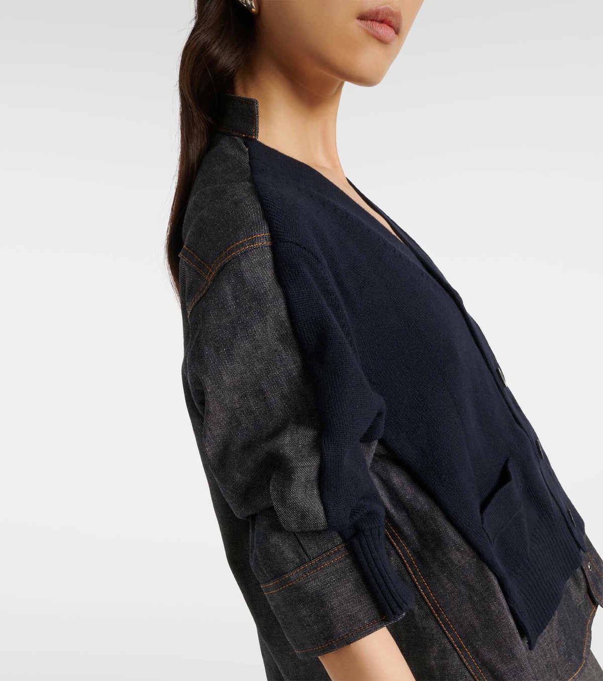 Sacai Knitted cotton-blend and denim cardigan Sacai