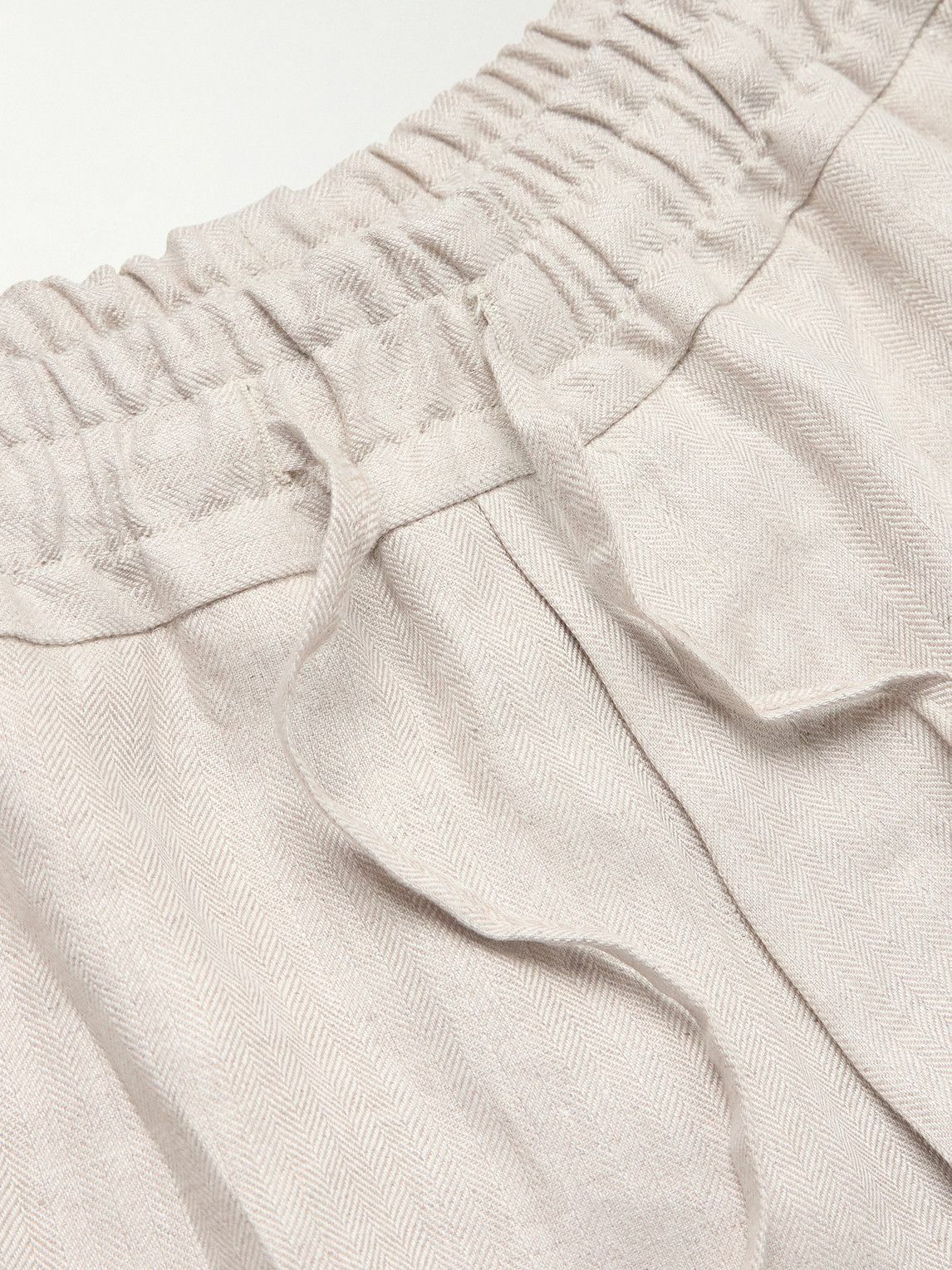 Kingsman - Straight-Leg Herringbone Linen Drawstring Trousers - Neutrals