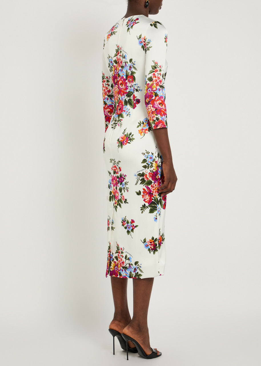 Dolce & Gabbana Floral-print Satin Midi Dress White