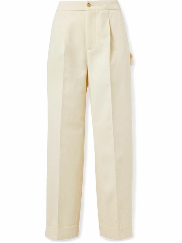 Photo: UMIT BENAN B - Wide-Leg Pleated Cotton-Blend Twill Trousers - Yellow