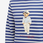 Polo Ralph Lauren Men's Hemingway Bear Stripe Crew Sweatshirt in Light Navy/Deckwash White