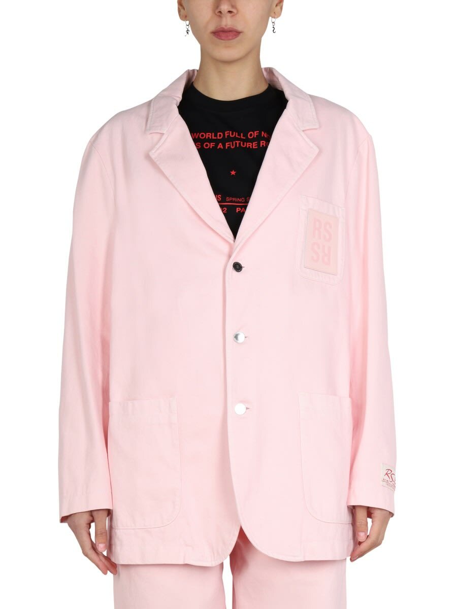 ジャケット RAF SIMONS Women Jackets 221543 PINK Raf Simons Women's Classic Leather Patch Bomber Jacket in