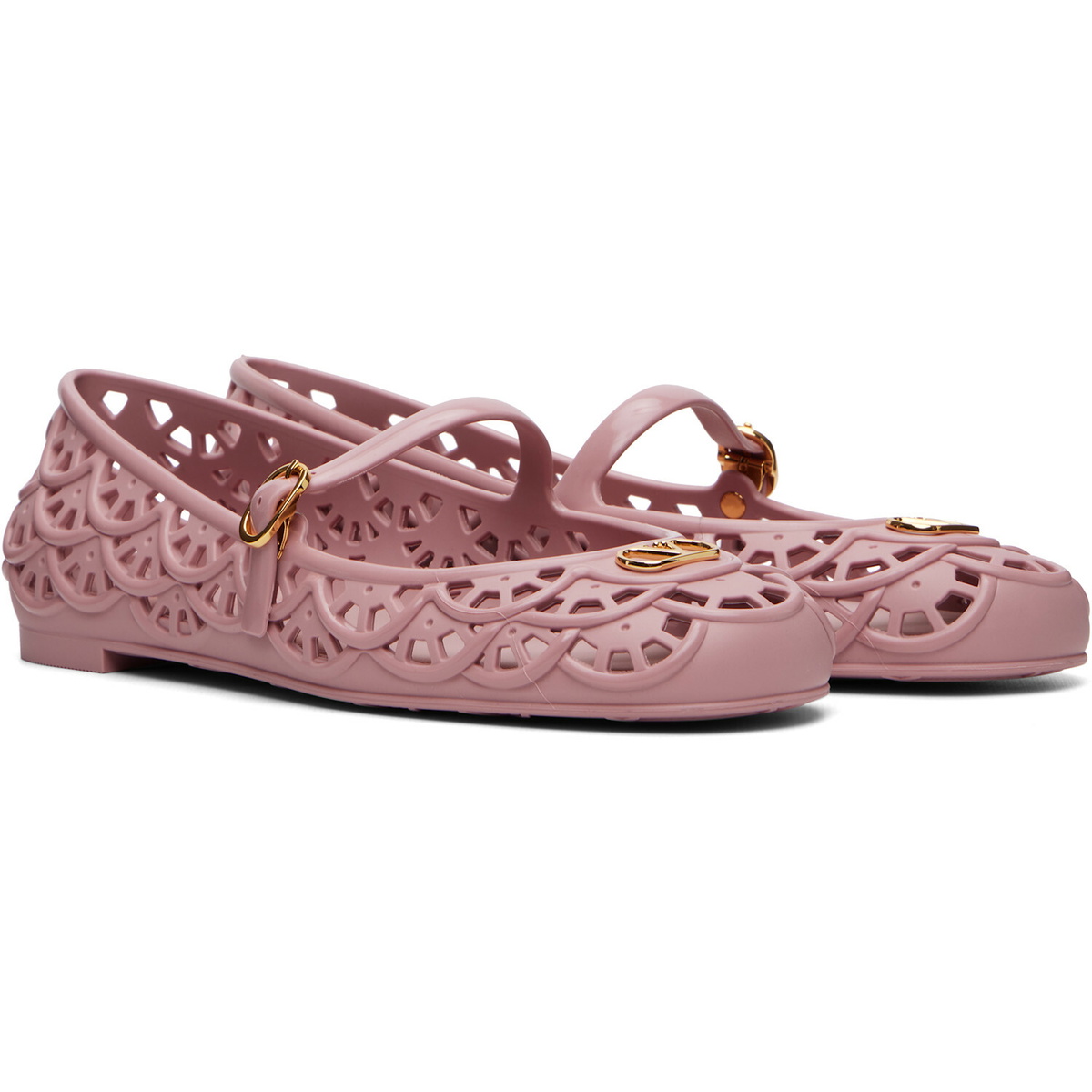 Valentino Garavani Pink Ondette Rubber Ballerina Flats