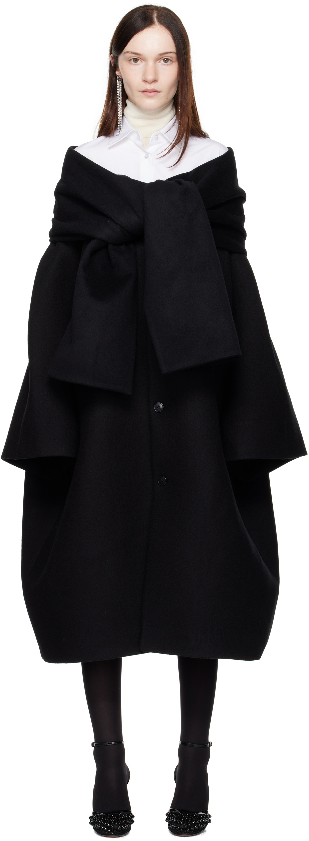 MARIE ADAM-LEENAERDT Black Scarf Coat
