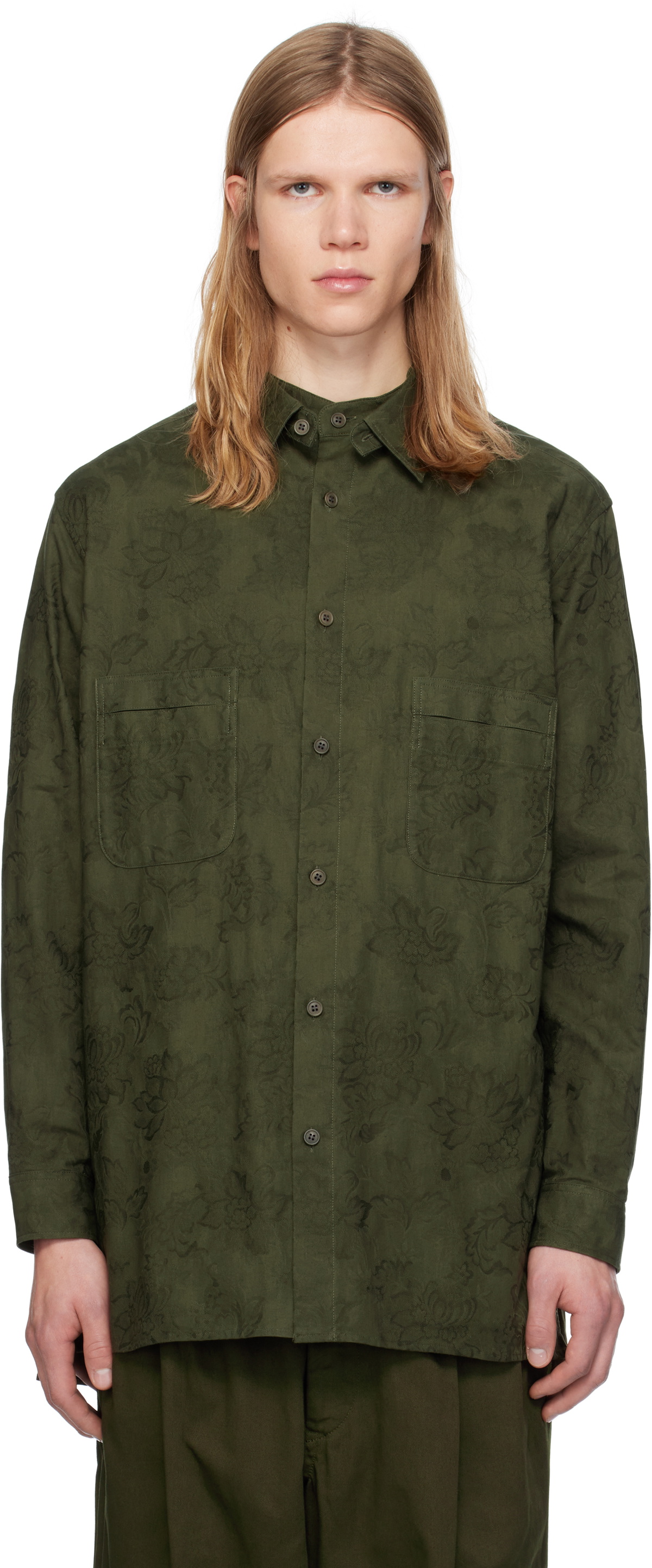 Y's For Men Khaki Flower Jacquard Shirt
