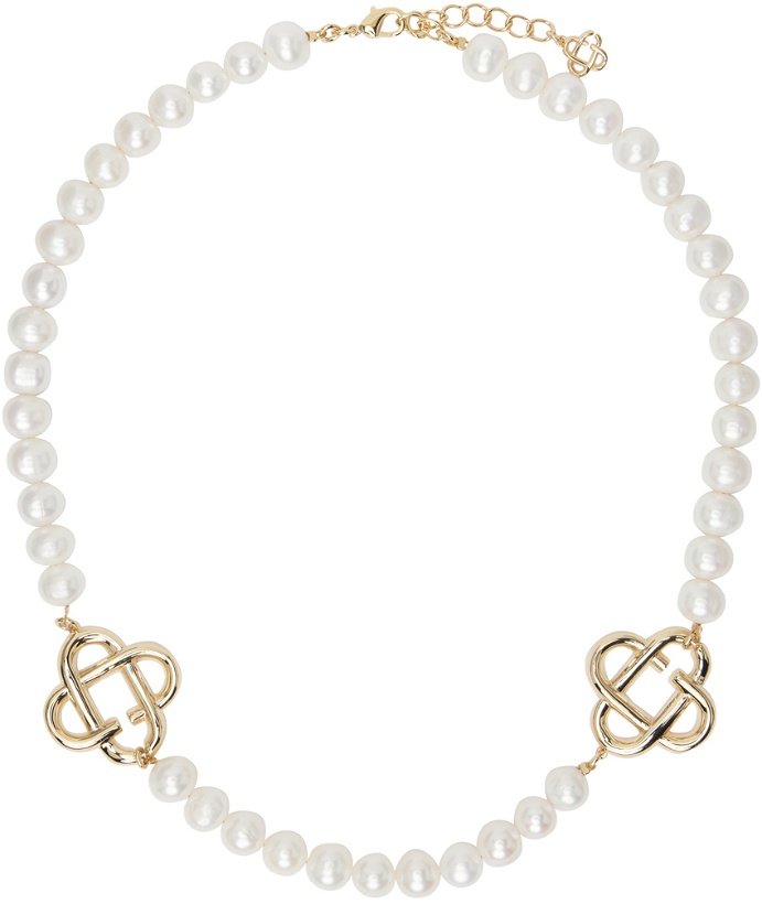 Photo: Casablanca White & Gold Pearl Logo Necklace