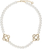 Casablanca White & Gold Pearl Logo Necklace