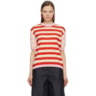 Sunnei Off-White and Red Stripe Classic Short Sleeve Sweater