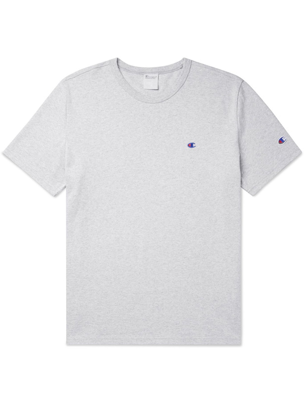 Photo: Champion - Logo-Embroidered Cotton-Jersey T-Shirt - Gray