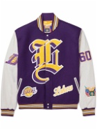 Jeff Hamilton - Lakers Appliquéd Felt and Leather Bomber Jacket - Purple