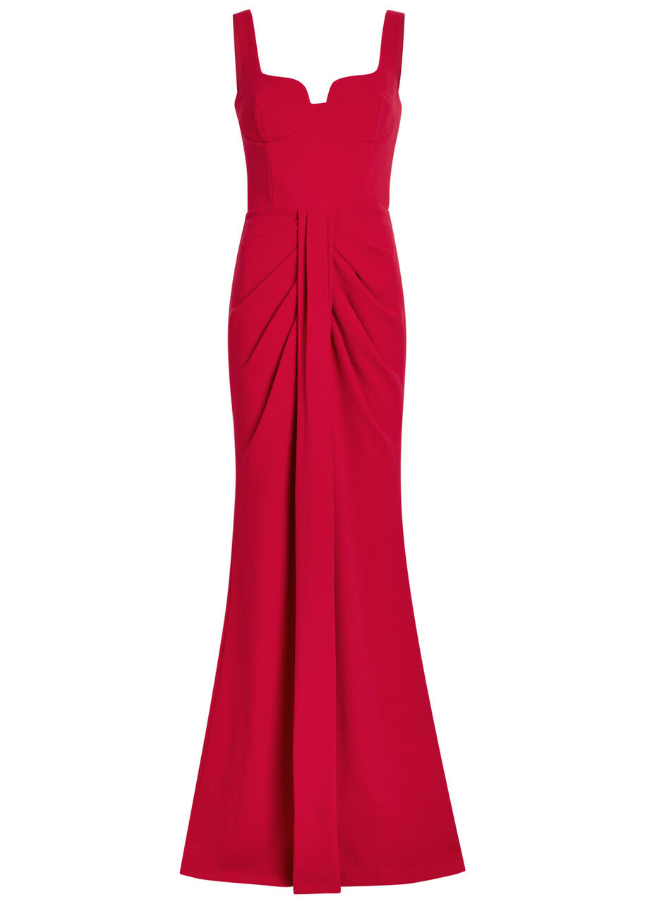 Rebecca Vallance Zarya Gathered Crepe Gown Red