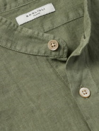 Boglioli - Grandad-Collar Garment-Dyed Linen Shirt - Green