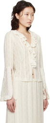 Anna Sui Off-White Floral Ruffle Stretch Lace Blouse