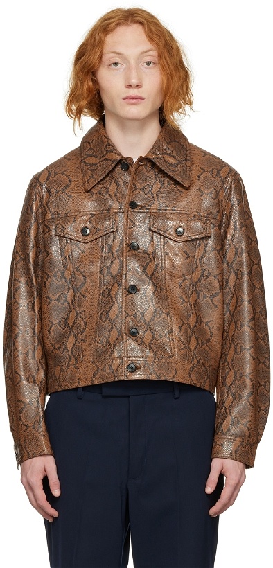 Photo: Second/Layer Brown Python Trucker Leather Jacket