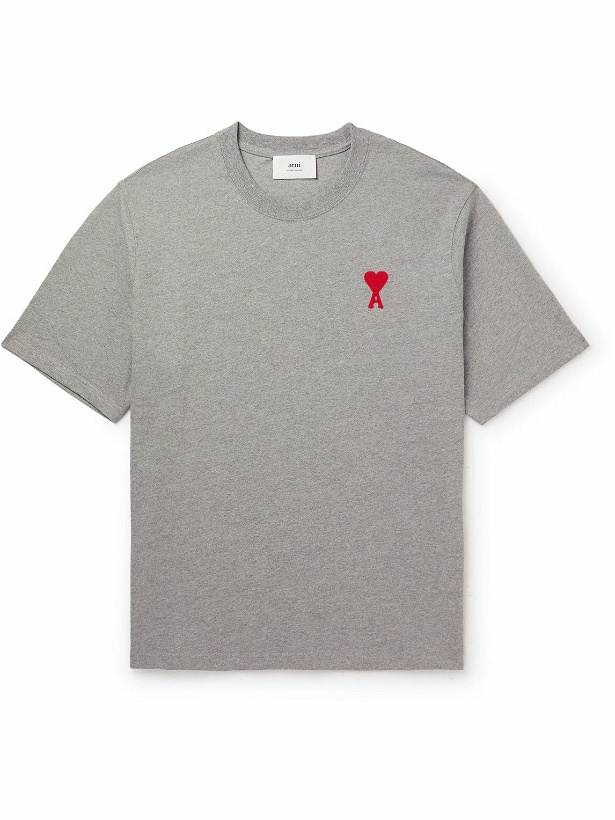 Photo: AMI PARIS - Logo-Embroidered Cotton-Jersey T-Shirt - Gray