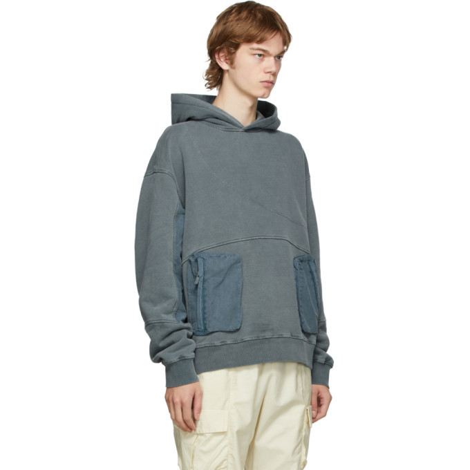 C2H4 Grey Cold-Dye Panelled Hoodie C2H4