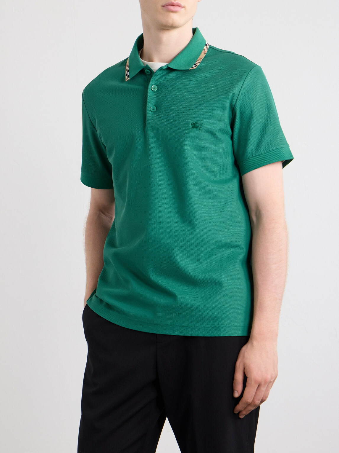 Burberry - Logo-Embroidered Checked Cotton-Piqué Polo Shirt - Green