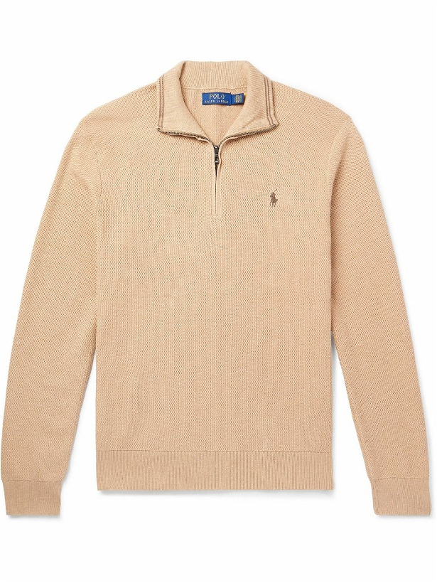 Photo: Polo Ralph Lauren - Logo-Embroidered Honeycomb-Knit Cotton Half-Zip Sweater - Neutrals