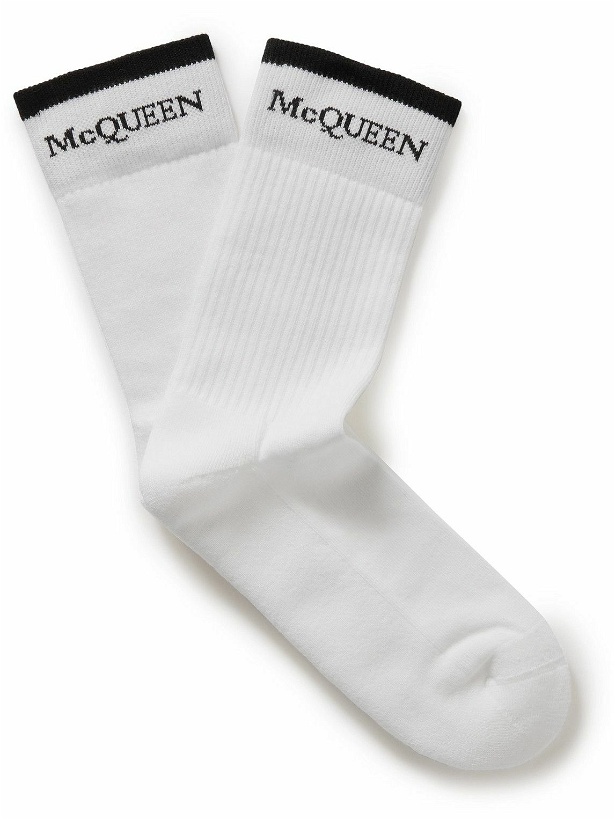Photo: Alexander McQueen - Logo-Jacquard Ribbed Stretch Cotton-Blend Socks - White
