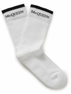 Alexander McQueen - Logo-Jacquard Ribbed Stretch Cotton-Blend Socks - White