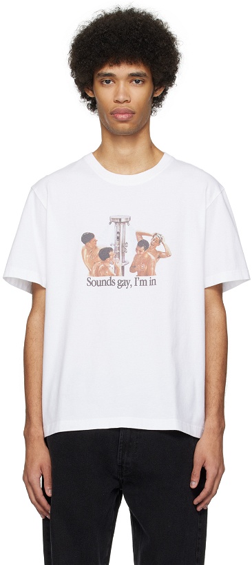 Photo: Carne Bollente White 'Sounds Gay, I'm In' T-Shirt