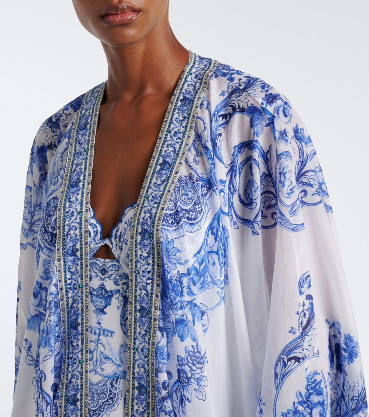 Camilla Embellished printed cotton and silk kaftan